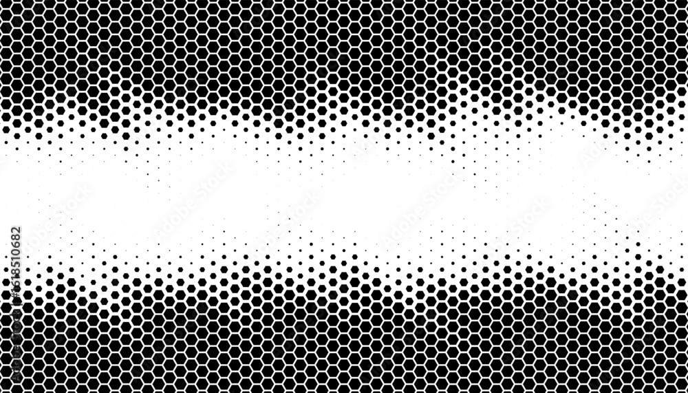 Poster black and white smooth transition of halftone pattern with hexagon shape for sporty and modern backg