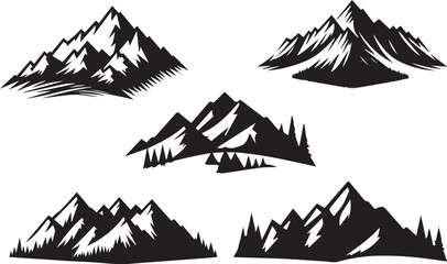 Vector Illustration Set of Mountain Silhouettes in a Variety of Styles