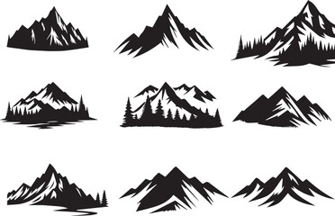 Vector Illustration Set of Mountain Silhouettes in a Variety of Styles