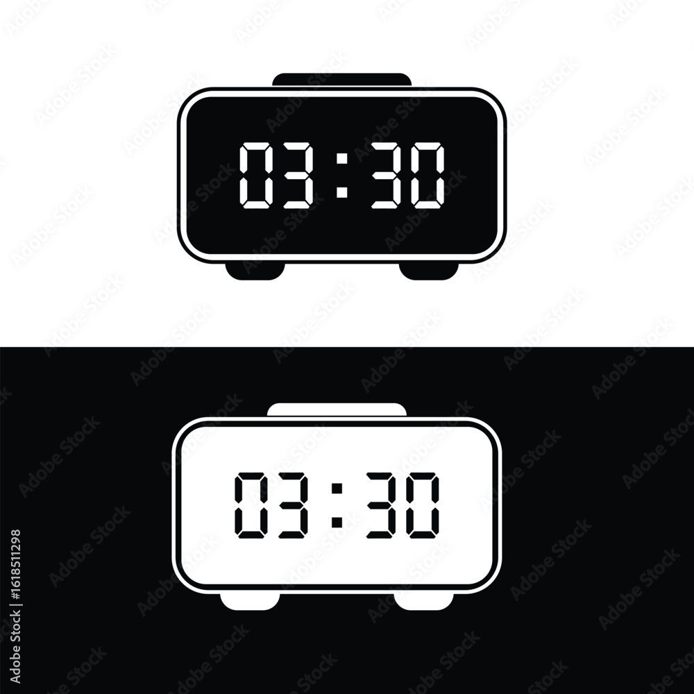 Poster digital clock display with digital number design. digital clock icon sign and symbol alarm signs. co