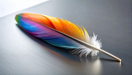 Colorful Rainbow Feather On Dark Surface