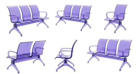 Transparent purple bench set isolated on white for design use