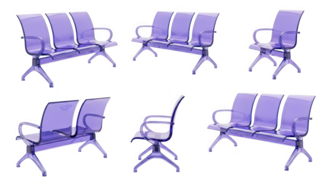 Transparent purple bench set isolated on white for design use