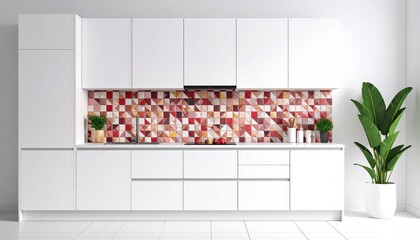 Modern White Kitchen With Colorful Geometric Tiles