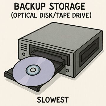 Optical Disk and Tape Drive Backup Storage &ndash; Slowest Data Archiving Device Illustration