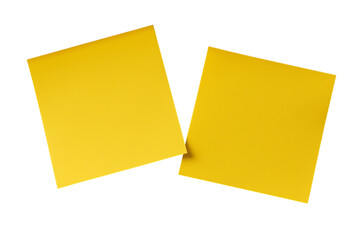 Two yellow sticky notes isolated on a transparent background in PNG format.