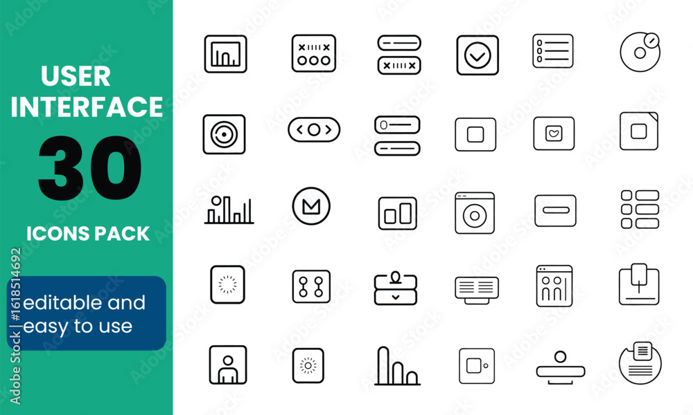 Poster minimal line icons for ui components, web layout, and app interface design