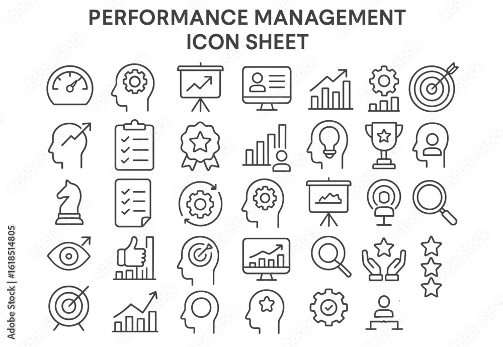 Poster performance management icon sheet: a comprehensive collection of performance management icons in a s