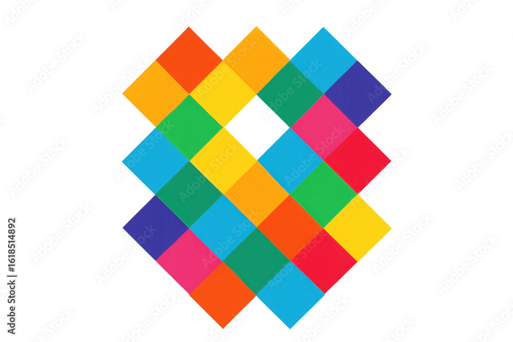 Aufkleber colorful geometric squares overlapping, forming dynamic abstract pattern with vivid hues against tra