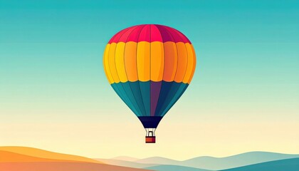 Colorful Pixel Art Hot Air Balloon Over Hills