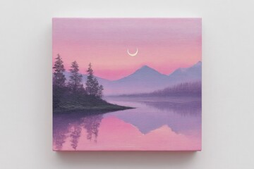 Pastel landscape painting of a serene lake at sunrise/sunset