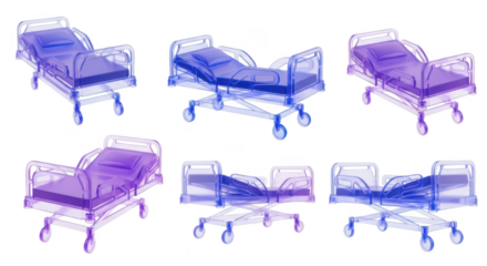3D-rendered medical beds different positions on a white background suitable for healthcare technology or patient care illustration