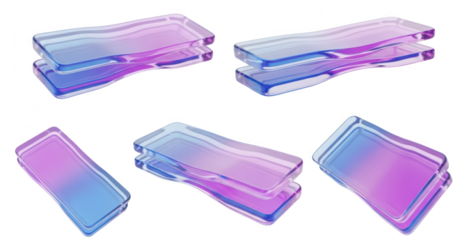 Stacked colored transparent rectangles are isolated on white showcasing modern design for abstract art or product mockups