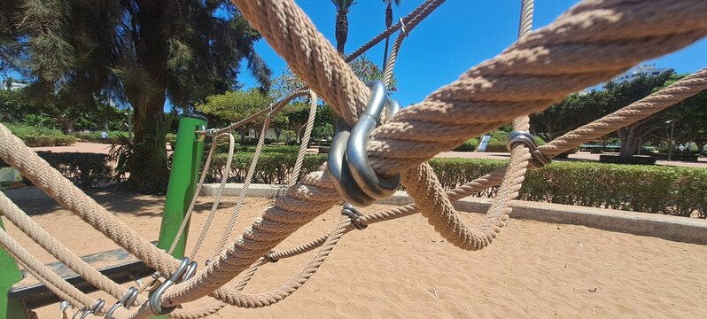 Close-up of ropes in outdoor adventure park