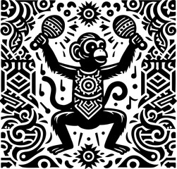Mexican Style Monkey Vector Silhouette in Solid Black