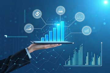 Business growth and financial success visualized with digital charts and data analysis