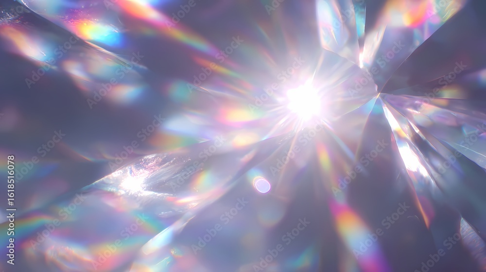 Aufkleber bright light shining through a prism creating rainbow reflections and light flares in the image spac