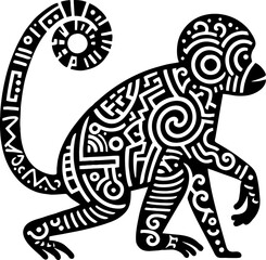 Mexican Style Monkey Vector Silhouette in Solid Black