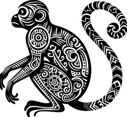 Mexican Style Monkey Vector Silhouette in Solid Black