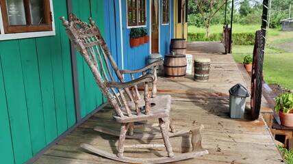 Colorful Wooden Western Style Building With Vintage Facade and Porch