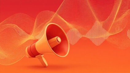 Orange megaphone with abstract sound waves