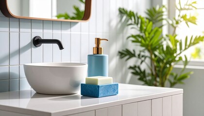 Modern Bathroom Sink With Soap Dispenser And Plant