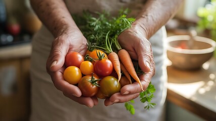 Senior woman holding fresh vegetables in her hands