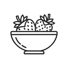 Two Strawberries in Bowl Icon on White Background