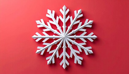 White Snowflake Ornament On Red Background