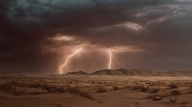 Photorealistic Lightning Storm Over Desert Landscape