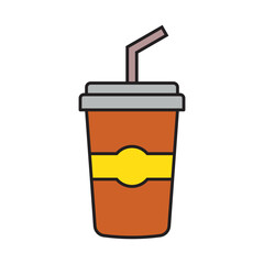 Colorful cold drink cup with straw in orange, yellow, and gray tones. Ideal for café menus, food delivery apps, beverage branding, or restaurant designs. Fun and modern vector style icon.