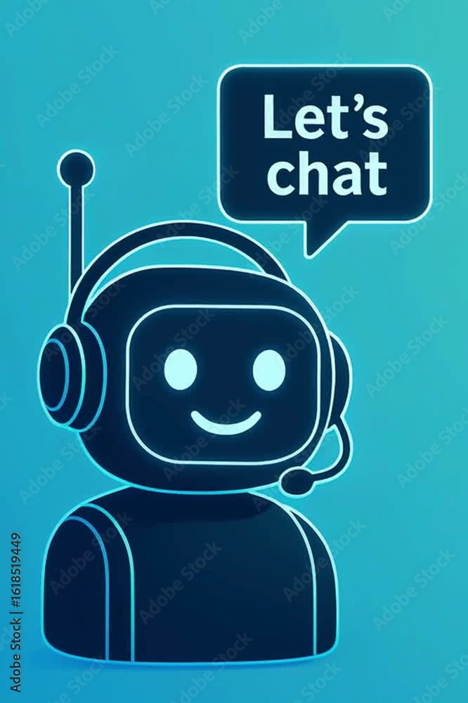 Poster an ai chatbot with headset and speech bubble in communication, highlighting the concept of ai and th