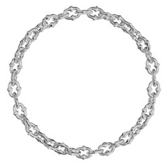 A striking 3D render of a circular frame crafted from ornate, flowing metal chain links. Ideal for elegant digital borders, fantasy, or luxury design accents.