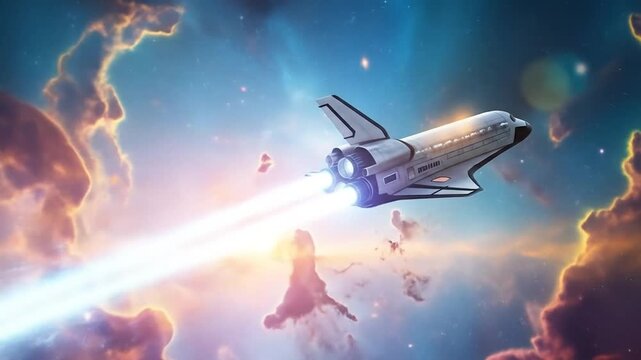 Shuttle with Nebula Light Trails