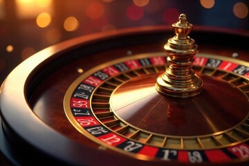 Close-up of a golden roulette wheel, spinning with blurry motion, suggesting a high-stakes gamble and potential for wealth The gleaming gold evokes luxury and risk , jackpot, metallic