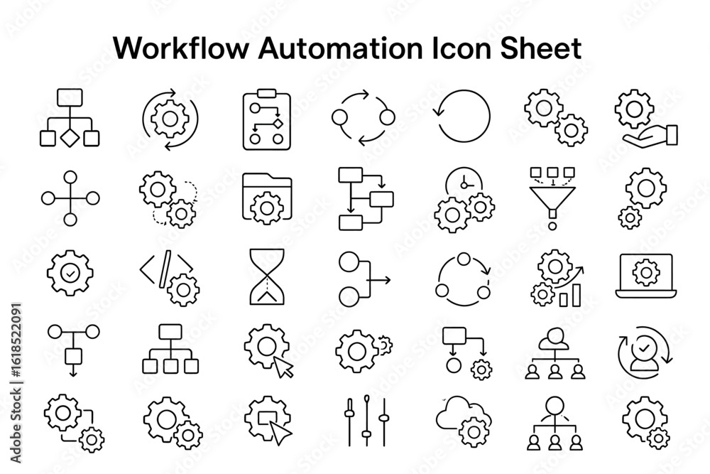 Poster workflow automation icon sheet: a comprehensive collection of meticulously designed icons, perfect f