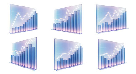 3D graphs illustrating business statistics performance visualization against a white background useful for economic reports and presentations