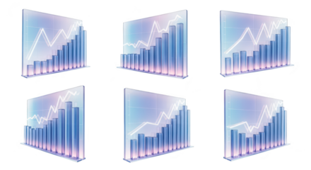 3D graphs illustrating business statistics performance visualization against a white background useful for economic reports and presentations