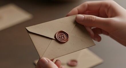 Photo of a hand holds a vintage letter sealed with a wax stamp