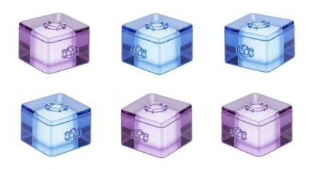 3D glass cubes arrayed displaying transparent meeting icon inside rendered on white background suitable for business or teamwork concepts