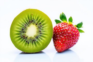 Fresh kiwi and strawberry isolated on white background