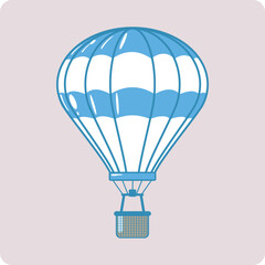 Naklejka premium Flat Outline Blue and White Hot Air Balloon cartoon style on Pastel Background