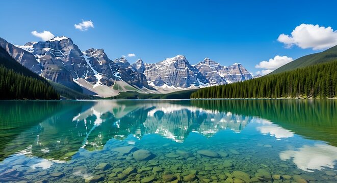 Photo of the turquoise waters of moraine lake reflect the canadian rocky mountains - Powered by Adobe
