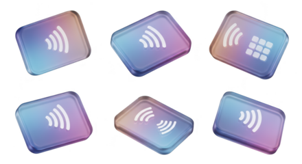 3D rendered credit cards with NFC symbols isolated floating Background is blank and represents digital payment technologies