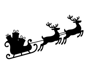 Christmas Reindeer Pulling Gift Laden Sleigh Silhouette Vector