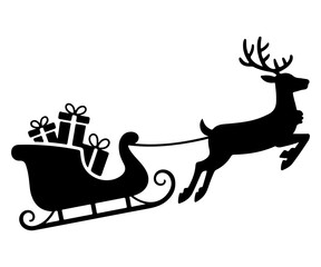 Christmas Reindeer Pulling Gift Laden Sleigh Silhouette Vector