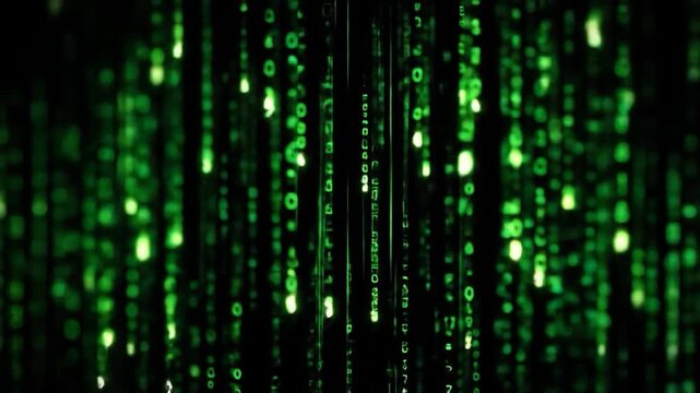 Green Matrix Code Rain Digital Stream Background.