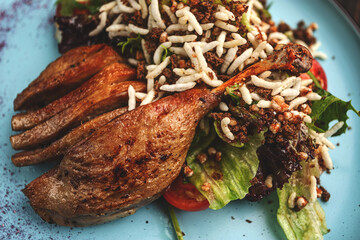 Warm Duck Confit Salad on a Plate