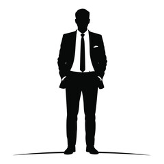 Silhouette of a businessman in a suit with hands in pockets