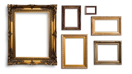 A collection of ornate picture frames isolated on white background